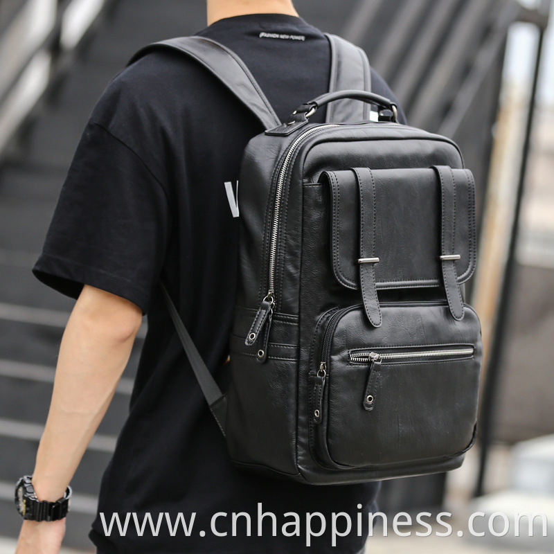 2022 High Quality Travel Black Sink Business Boy Book Bags School Custom Stylish Korea PU Leather Luxury Laptop Backpack Men
